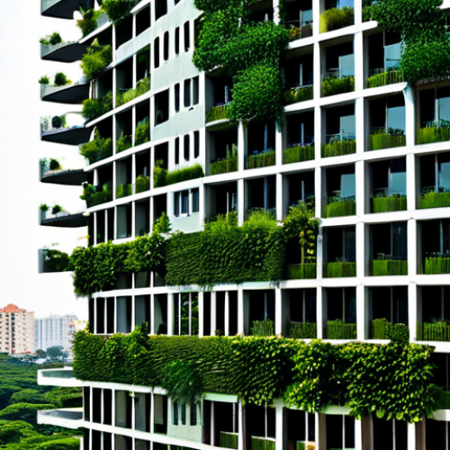 **

"A modern, sustainable apartment building in Ho Chi Minh City, Vietnam. Lush vertical gardens adorn the facade, and solar panels are visible on the roof. The building is designed with natural ventilation in mind. Greenery surrounds the base of the building, creating a welcoming and eco-friendly atmosphere. Fully clothed people are walking around the building, smiling. Daytime, sunny. Architectural rendering, professional quality, safe for work, appropriate content, fully clothed, modest, family-friendly, perfect anatomy, correct proportions, natural pose, well-formed hands, proper finger count, natural body proportions."

**
